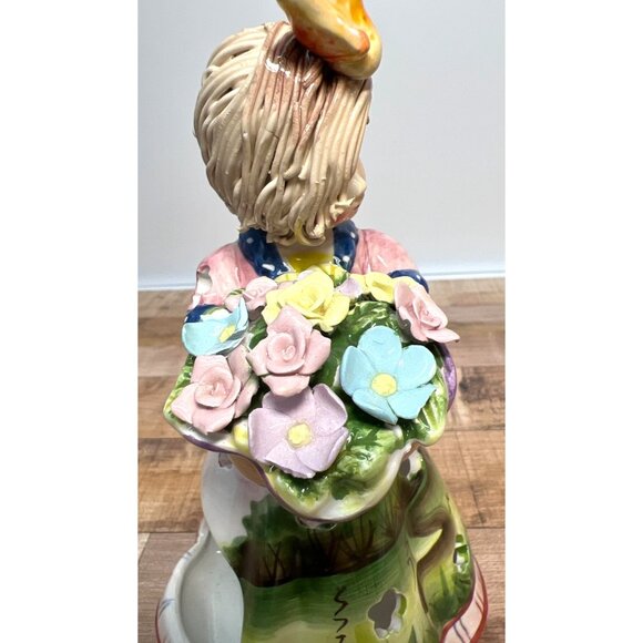 Vintage Ceramic Girl With Flowers Figurine Candleholder Hand-Painted Pastel Colo - Picture 4 of 7